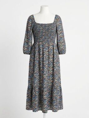 GAP Blue Floral Smocked Midi Dress Summer Cottagecore Boho Girly Size XL